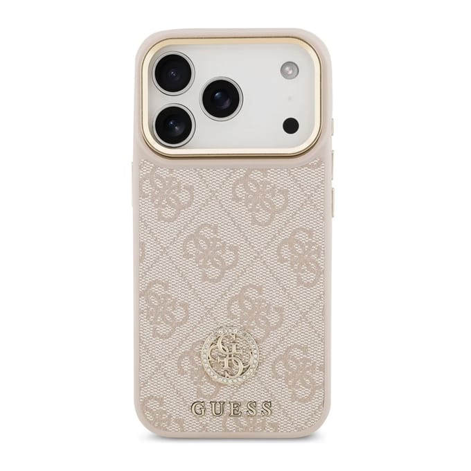 Guess Classic Strass Logo Leather Backcover met MagSafe voor de Apple iPhone 17 Pro - Roze