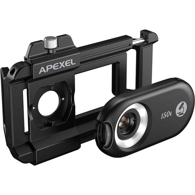 APEXEL APL-MS150 150X mobiele telefoonmicroscooplens met LED/UV-lampen Ingebouwde CPL-filterbatterij gray