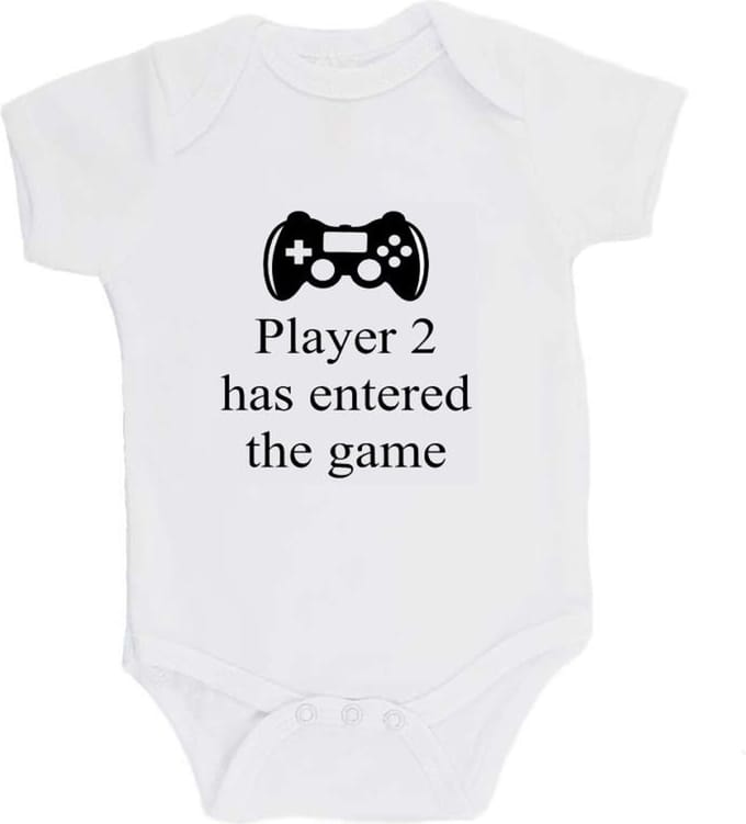 100% katoenen Romper "Player 2 has entered the game" Unisex Katoen Wit/zwart Maat 62/68