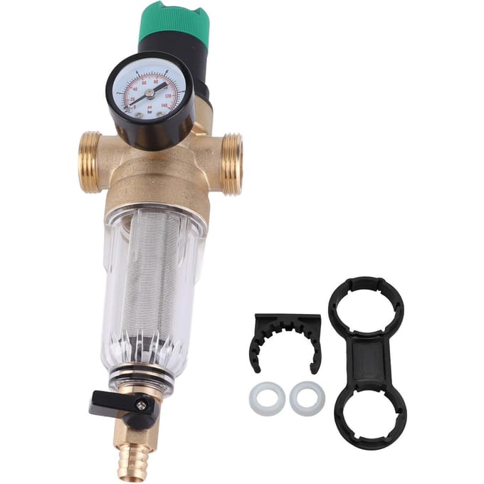 Waterdrukregelaar Messing G1 G1/2 Aansluiting met Manometer 40 Micron Filter Waterdruk