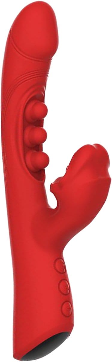 IY - Trixy - Driedubbele Kloppende Rabbit Vibrator met Likkende Tong - App Control - Rood