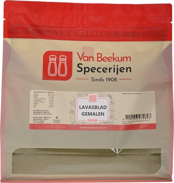 Van Beekum Specerijen - Lavasblad Gemalen - 1 KG (hersluitbare stazak)