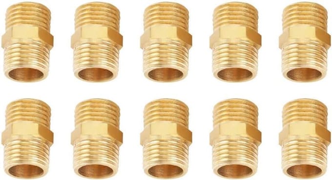 Rode Hex Reducerende Tepel - Mannelijke Schroefdraad Pijp Fitting - Messing - Zeskant Tepel - Adapter - 1/4 inch - Set van 10