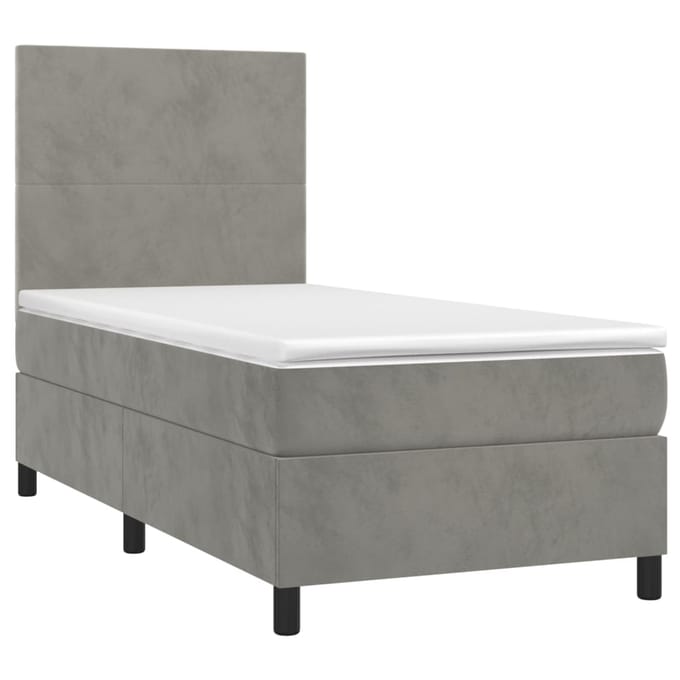 vidaXL - Boxspring - met - matras - en - LED - fluweel - lichtgrijs - 80x200 - cm