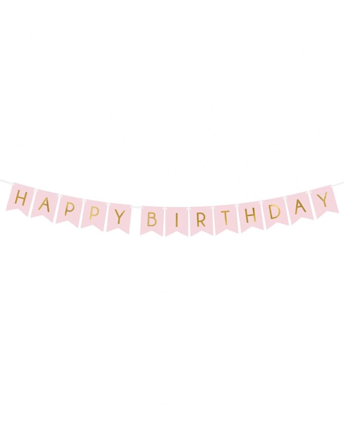 PartyDeco - Banner Happy Birthday Light Pink