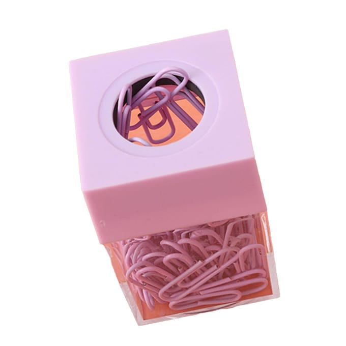 Magnetische paperclipdispenser met grote capaciteit, transparante papercliphouder voor op het bureau paars