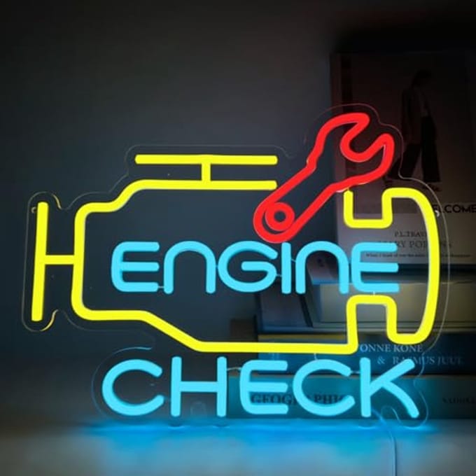 Neon Check Engine Schild voor Auto- en Garagedecoratie