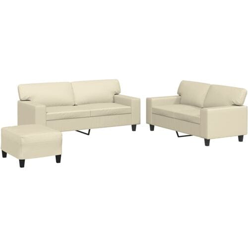 vidaXL - 3-delige - Loungeset - kunstleer - crèmekleurig