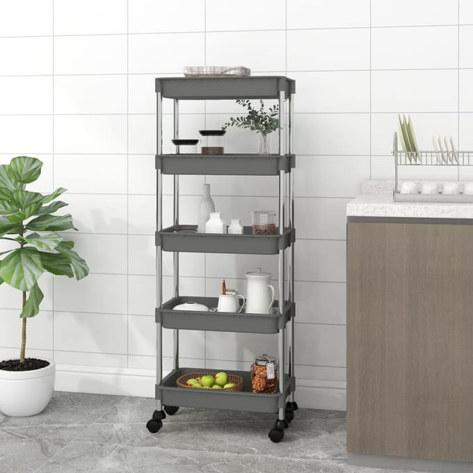 vidaXL - Keukentrolley - 5-laags - 42x29x128 - cm - ijzer - en - ABS - grijs