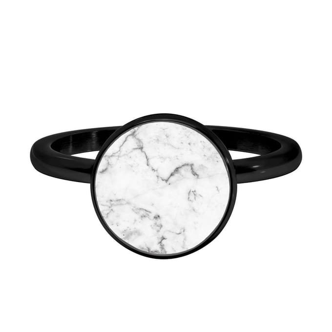 Quiges Stapelring Dames - Vulring - RVS Zwart met Witte Natuursteen - Maat 20 - Hoogte 2mm