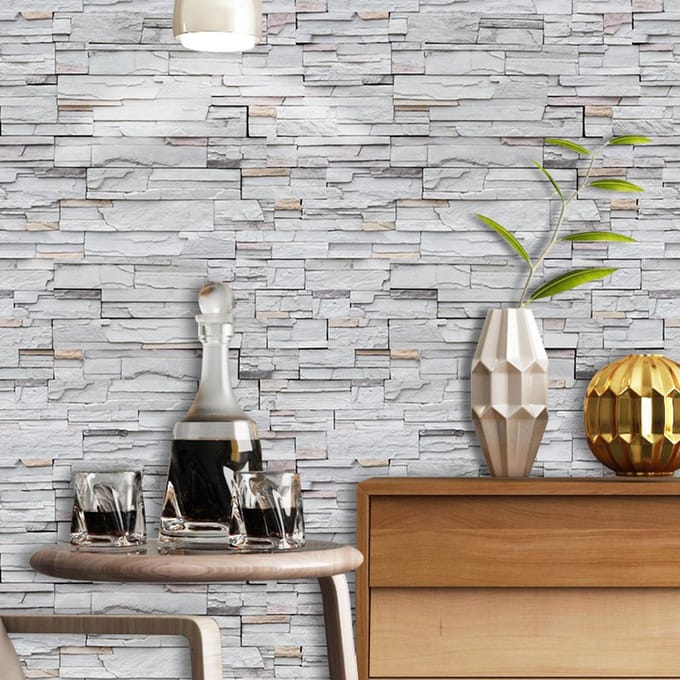 Autocollant Décalcomanie Murale Imperméable Texture Imitation Brique Rétro Décoration de Maison gray