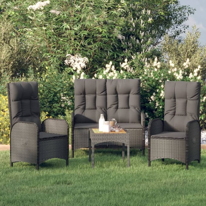 vidaXL - 3-delige - Tuinset - met - kussens - poly - rattan - zwart