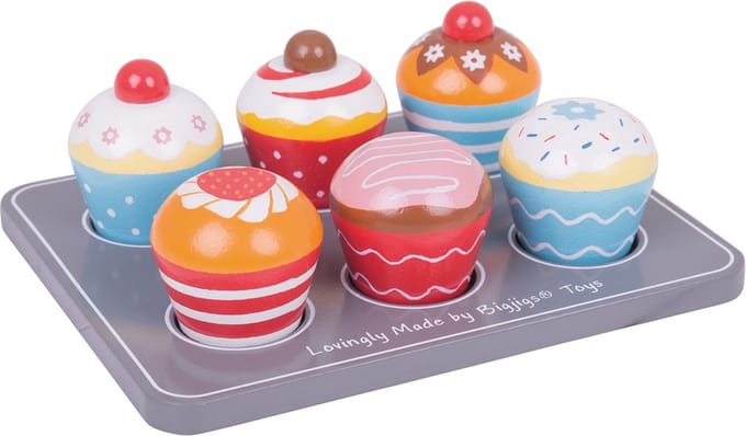 Bigjigs - Dienblad met 6 kleurige muffins