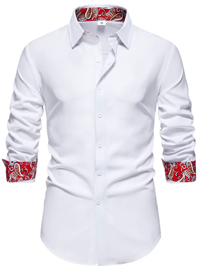 ALLTHEMEN Mannen Bloemetjes Patchwork Overhemd - Slank Passend Lange Mouwen - M