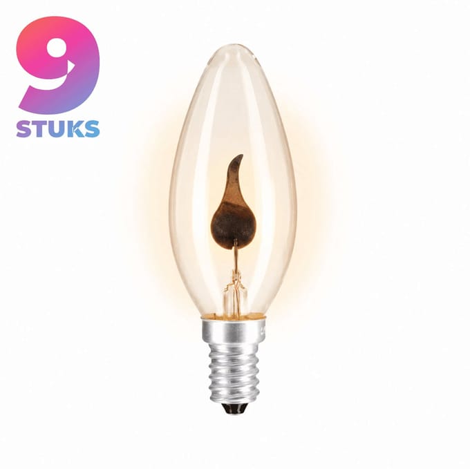 9x Kaarslamp Gloeilamp E14 - 3W - Warm Wit Licht (2700K) - 10 lm - 1 jaar - Dimbaar - Flicker Flame - Flakkerkaars