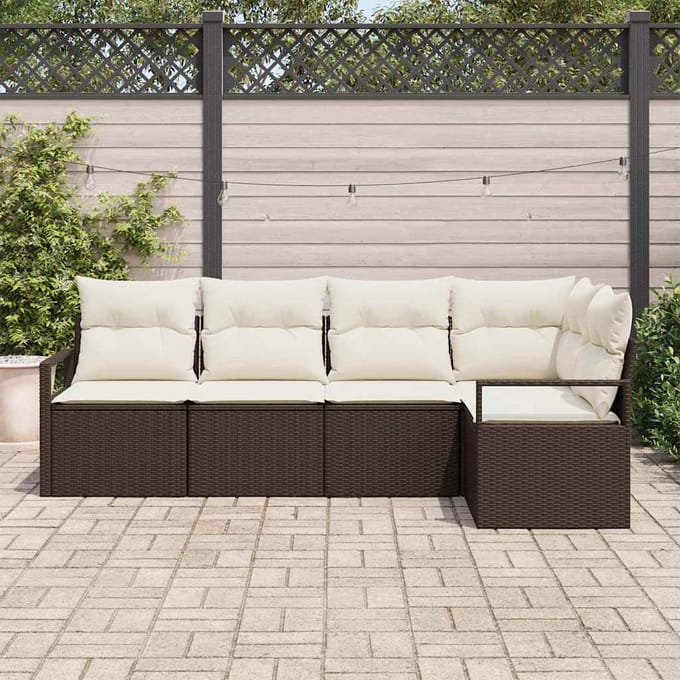 vidaXL - Tuinbank - Set - 5 - st - Bruin - en - wit - poly - rattan