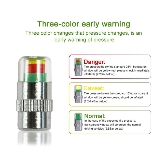 4 stks/partij Bandenspanning Monitor Manometer Cap Sensor Indicator Alert Monitoring Tools Kit white