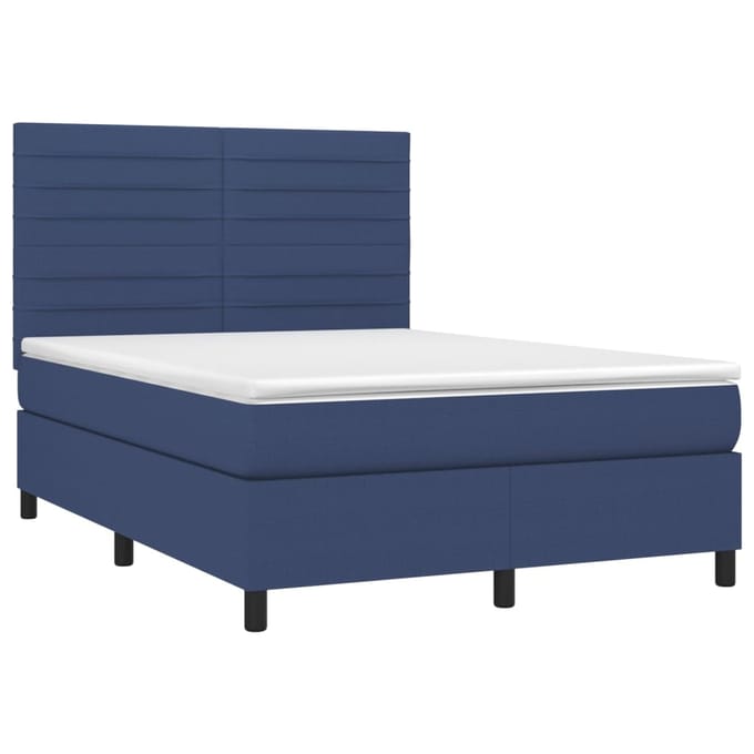 vidaXL - Boxspring - met - matras - en - LED - stof - blauw - 140x200 - cm