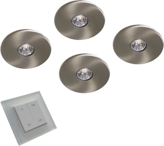 Super Light Emotion Led set van 4 spots met dimmer 12V/15W RVS look