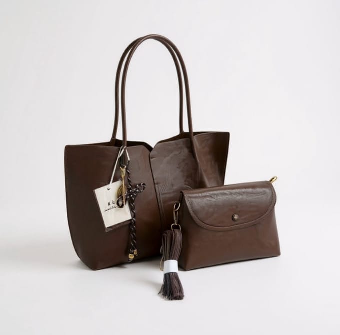 TK-S set Schoudertas-shopper + clutch-handtas, bruin