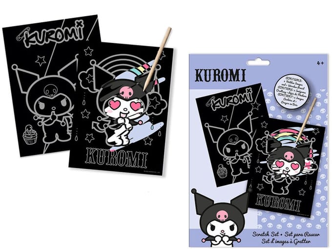 Hello Kitty & Kuromi Scratch Art Kit – Krabbelset 21 × 29 cm – Creatief Teken & Kras - Hobby, Tekenen, Knutselen
