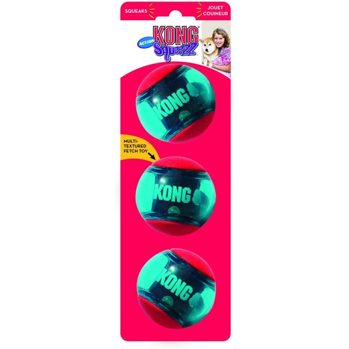 KONG Dog Toy Squeezz Action Ball Red Medium (3-Pack)