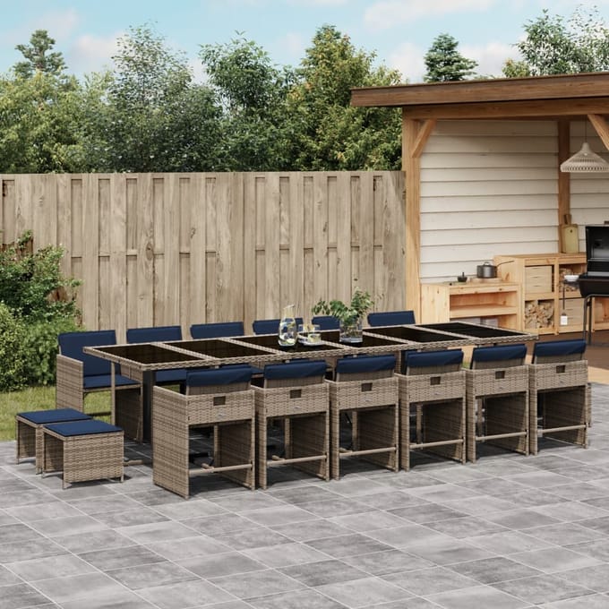 vidaXL - 17-delige - tuinset - met - kussens, - grijs - polyrotan