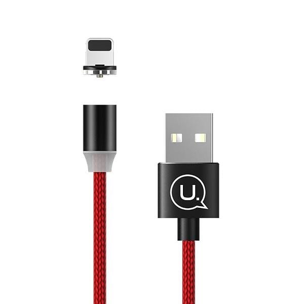 USAMS U-Sure Serie - Magnetische Lightning Kabel - 1m - Rood - Nylon Gevlochten