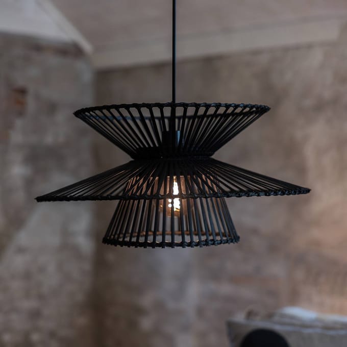 Markslöjd Hanglamp Duplici, zwart, bamboe, Ø 57 cm, E27