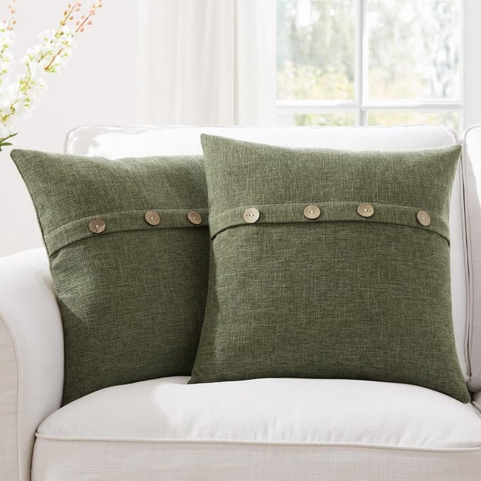 Set van 2 Sierkussenslopen Mosgroen - 45x45 cm - Met Kokosnootknopen - Rustieke Woondecoratie