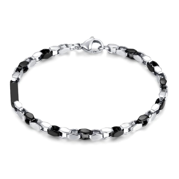Twice As Nice Armband in edelstaal, schakels, plaatje, zwart staal 21cm