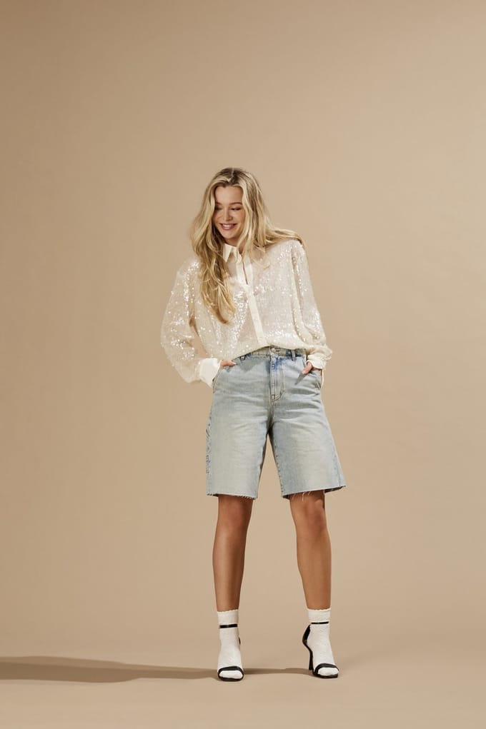 ONLY - ONLRUTH MW LOOSE LONG DNM SHORTS DOT - Dames - Bermuda shorts