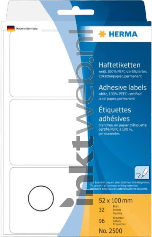 Universele etiketten Herma, 52 x 100 mm, zelfklevend, permanent, mat, 96 stuks, wit