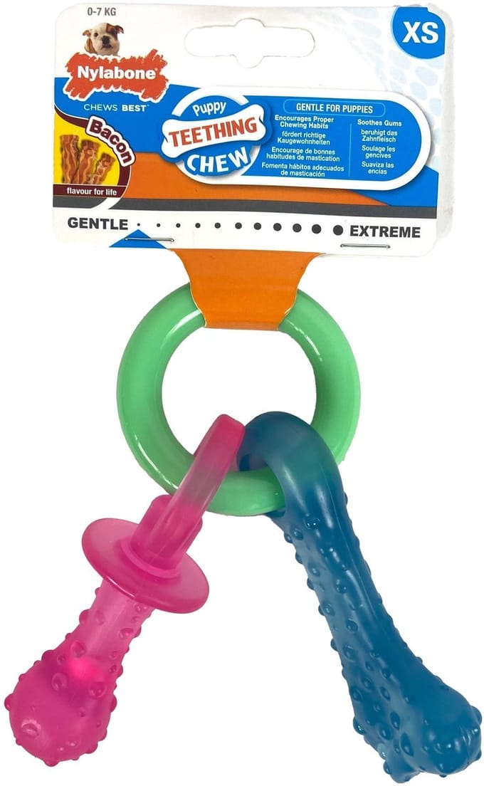 Nylabone Puppy Tandjes Krijgen Bot - Hondenspeelgoed - Bacon - 21.5 cm - Multi Kleur - S