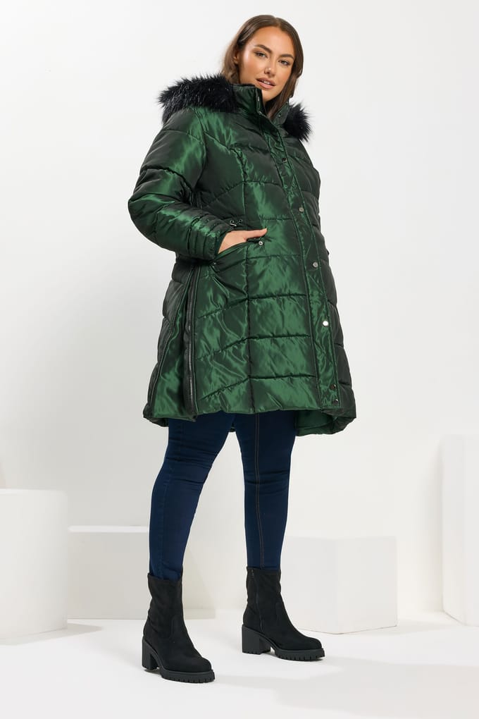 Bump It Up Maternity Groene Panelled Puffer Midi Jas Size 46