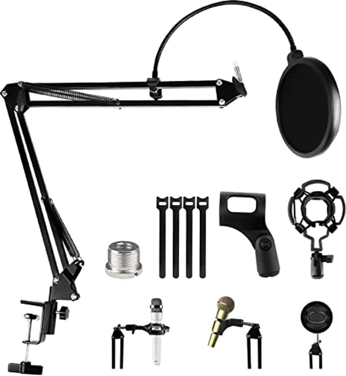 Verstelbare Microfoonhouder met Popfilter, Microfoonclip, Shock Mount en Kabelbinders