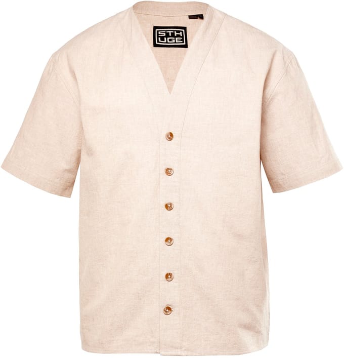 STHUGE - Heren - Linnenlook-overhemd halflange mouwen boxy oversized fit - Beige - Maat L