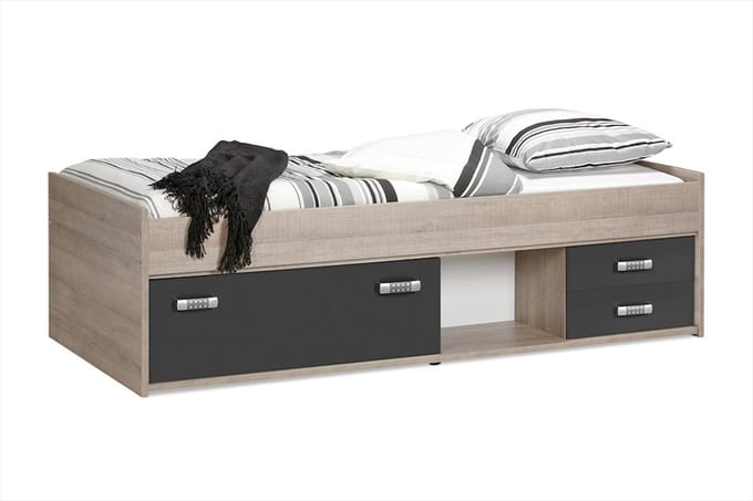 Beter Bed Basic Kajuitbed Pep - Kinderbed met opbergladen - 90x200cm - Eiken/Anatraciet