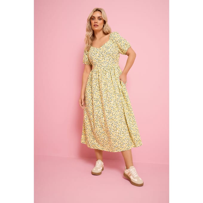 Yours Gele Maxijurk Met Citroenprint Size 54-56