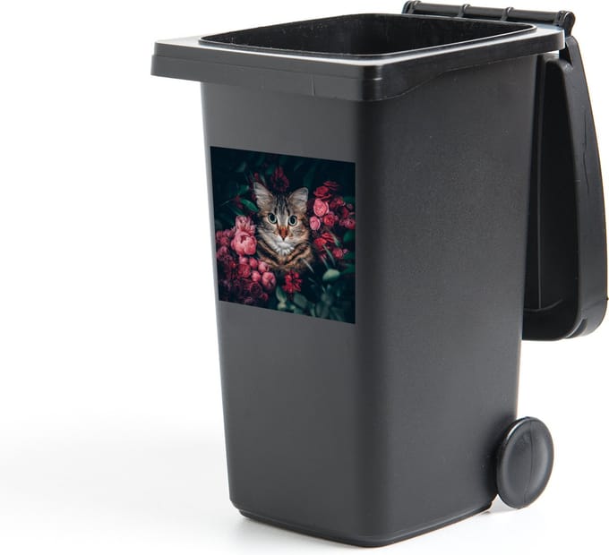Container sticker Kat - Bloemen - Dieren - Botanisch - 40x40 cm - Kliko sticker