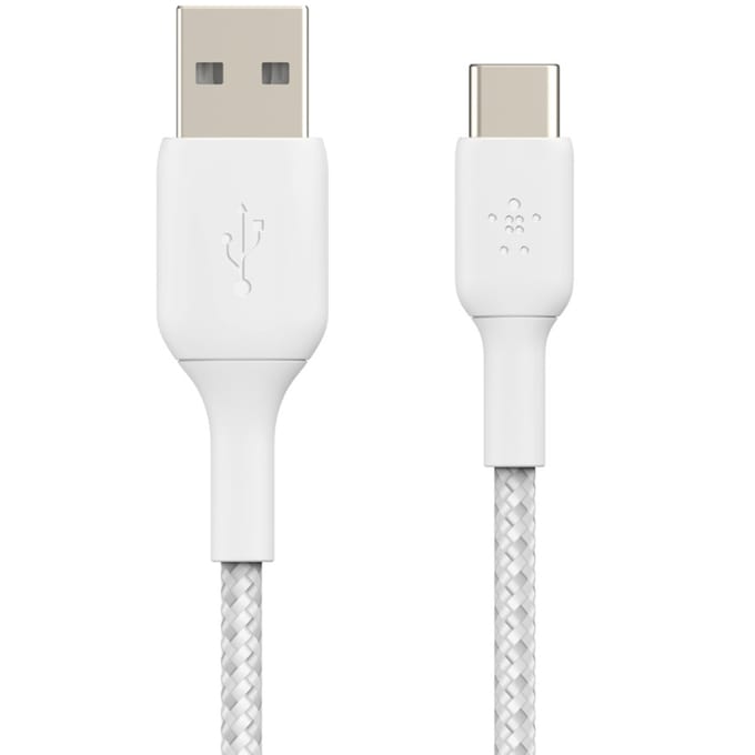 Belkin BOOST↑CHARGE Braided - USB-A naar USB-C Kabel - 2 Meter - 15W - Wit