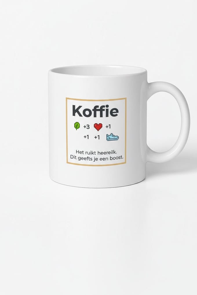 Koffie Boost Mok - Pixel Art Koffiemok voor Energie