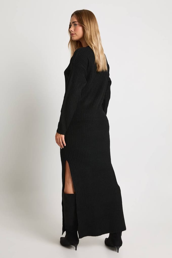 boohoo Dames Zachte Rib Maxi Gebreide Jurk | Black | Maat: 10