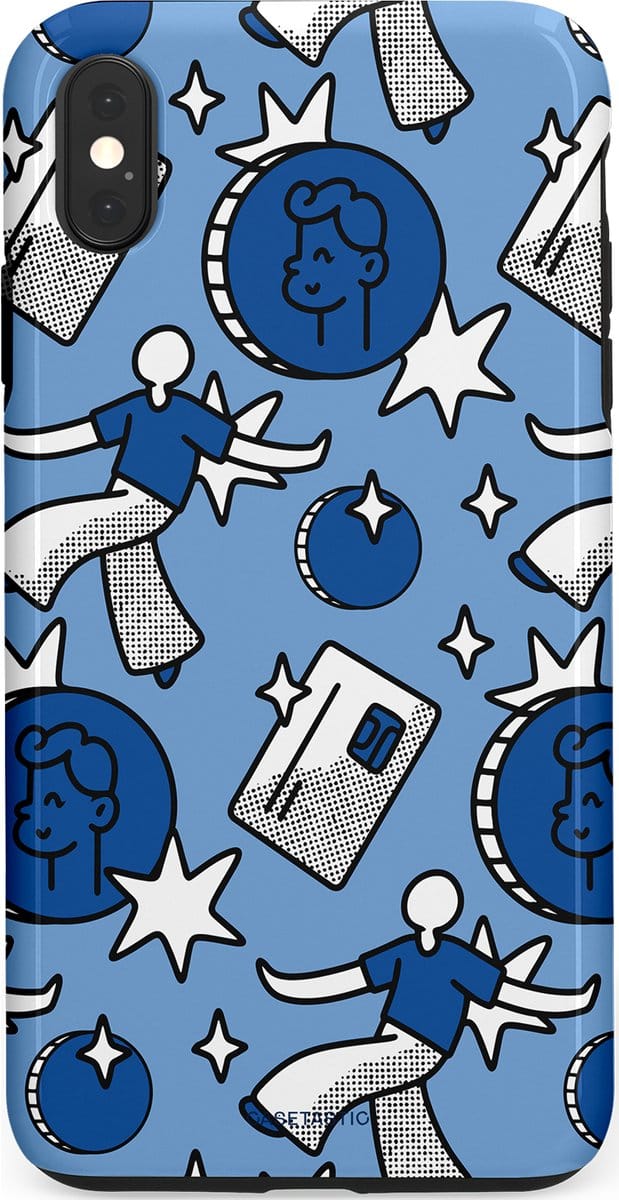 Casetastic hoesje geschikt voor Apple iPhone XS Max - Dubbellaagse bescherming - Geldroute - Fashion Case - Lichtblauw Grijs Donkergrijs