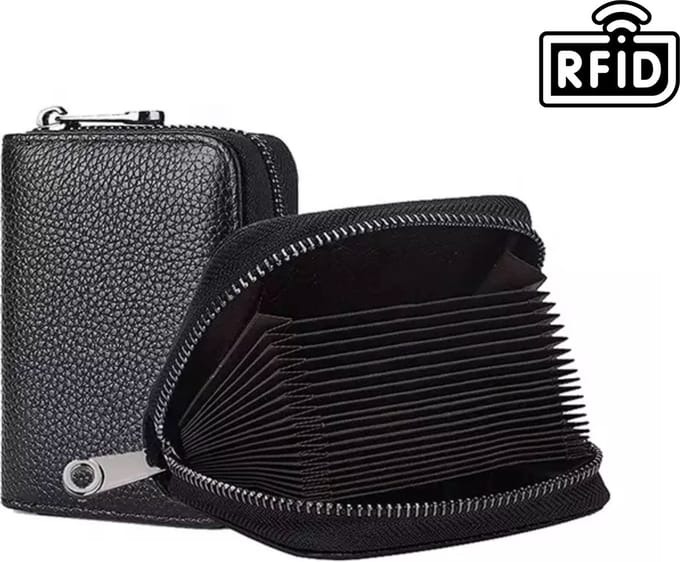 *** Zwarte Pasjeshouder Anti Skim RFID - Mini Portemonnee met Rits - van Heble® ***