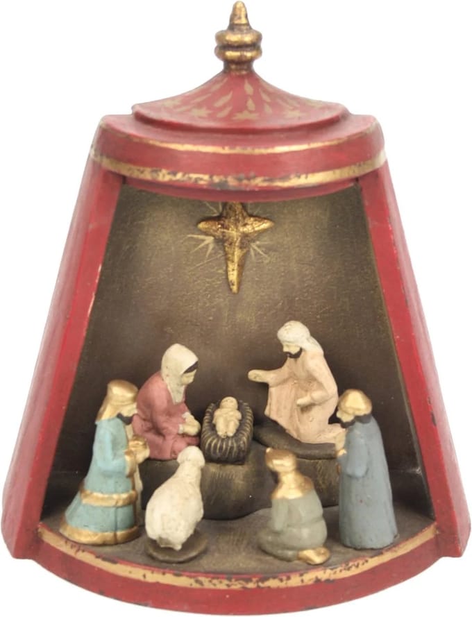 Kerststal in tent rood 16x8,3x17cm