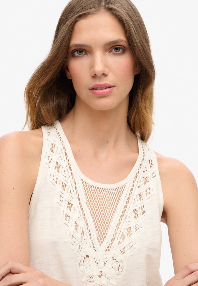 Superdry - Jersey hemdje met kant - Dames - Tops