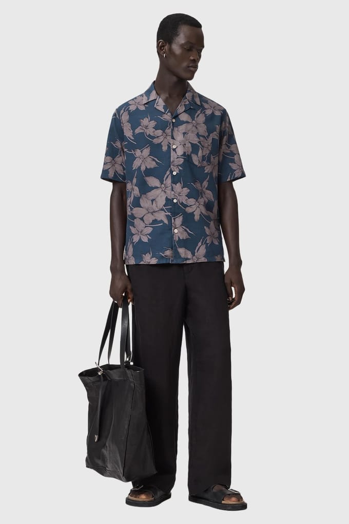 AllSaints Parterre Ss Shirt Bay Blue Maat: S | Casual Overhemden Outlet | Heren | Blauw