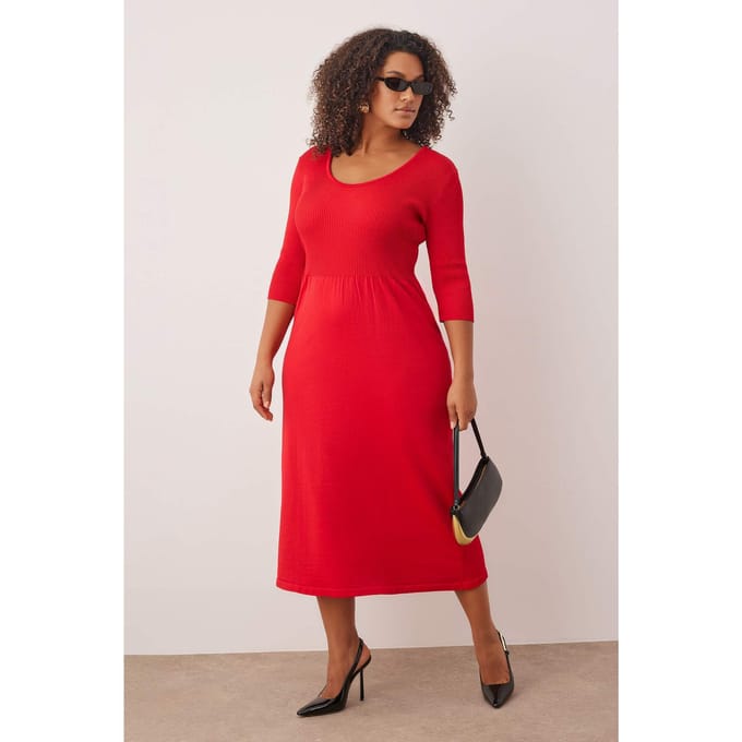 Curve damesjurken van Unifarben met midi-lengte, driekwart mouwen, casual A-lijn model, plus size