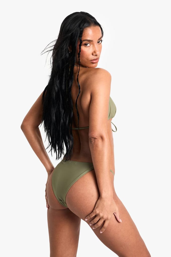 boohoo Dames Badmode Essentials Veters Voor Driehoek Bikini Top | Kaki | Maat: 40